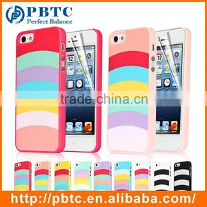 Set Screen Protector And Case For Iphone 5 , Hard Plastic Colorful Stripes Protective Cover Case thumbnail-1