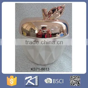 Custom Antique Eletroplated Porcelain Apple Shape Jar With Lid thumbnail-2