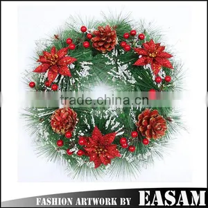 Hot Selling Plastic Christmas Wreaths With Red Flower thumbnail-1