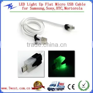 LED Light UP Micro USB Data Sync Charger Cable, Flat Noodle Micro Cable Cord thumbnail-1