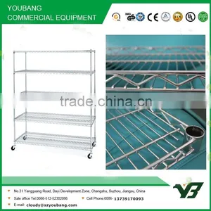 2015 Hot Sell NSF 150KGS 72x24 Inch 5 Layer Chrome Hospital Heavy Duty Wire Shelf With Wheels (YB-WS019) thumbnail-1