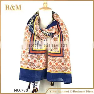 Tassels Design Digital Print Polyester Scarf China Wholesale thumbnail-1