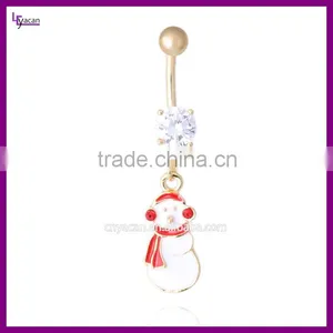 316L Stainless Steel Cz Paved Snowman Charm Navel Piercing Gold thumbnail-3