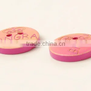 2 Holes Fancy High Quality Pink Painted Wooden Buttons With Figure Engraved On thumbnail-1