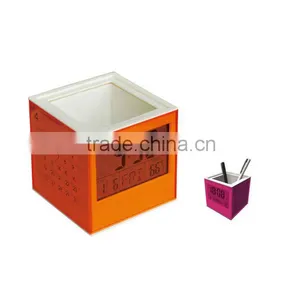 Plastic Square Wall Pen Holder With Alarm Clock thumbnail-1