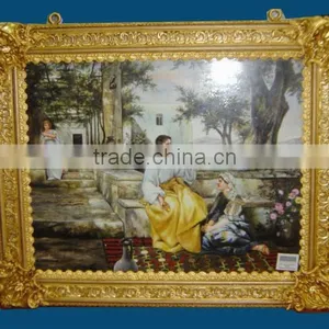 European Gilt Bronze Framed Hand Painted Ceramic Wall Mural, Luxury Home Decoration Wall Mural thumbnail-6