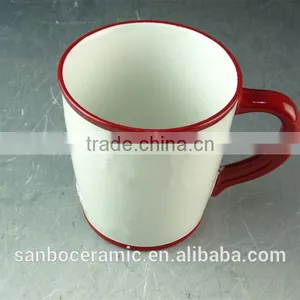 Ceramic Stoneware Customized Enamel Mug 450 Ml/16 Oz Personalised Mugs Red Glazed Rim thumbnail-2
