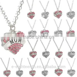 2016 Cheap Hot Crystal Love Heart Pendent Necklace Fashion Family Xmas Gifts Jewelry thumbnail-2