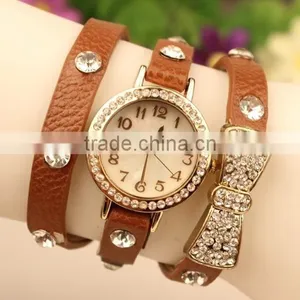 2014 High Quality Women Leather Vintage Watches With Bow thumbnail-1