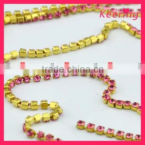 Crystal Roll Pink Rhinestone Cup Chain With Gold Claw WRC-012 thumbnail-2