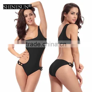 2017 4-color One-Shoulder Swimsuits One Piece Swimwear Unique Six-ring Adjustable Waist Swimsuit thumbnail-3