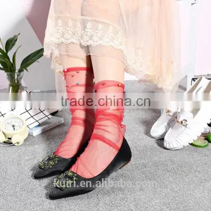 WS-9 Glitter Mesh Socks Sexy Pearl Women Socks Silk Female Transparent Meias Harajuku Funny Sox Elastic thumbnail-3
