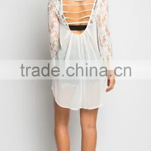 Beautiful Lace Front Long Sleeve Lower Back Lace Blouse thumbnail-5
