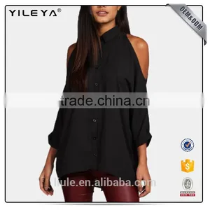 New Design Blouse Casual Tops Chiffon Sexy Women off Shoulder Shirt thumbnail-2