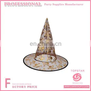 Halloween Party Adult Female Black Veil Witch Hat Gold Design thumbnail-1