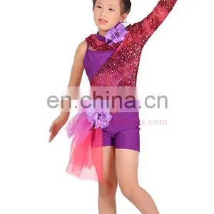 Competition New Designed Chic Shiny Children Jazz Dance Costume Set With Flower Accessory ET-030# thumbnail-1