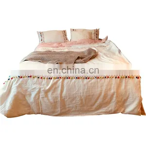 2020 New Customized Bohemia Style Queen Bedding_Set_Bed_Sheets Cotton With Pompom Fringe thumbnail-1