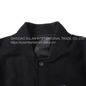 HOT SALE 2021 NEW FASHION MEN'S WOOL/POLYESTER MELTON BASEBALL GENUINE LEATHER JACKET thumbnail-5