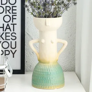 Creative Human Face Wholesale Art Hand Made Unique Nordic Style Ceramic Vase For Gift thumbnail-3