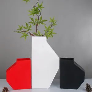 2021 New Chinese Geometric Semi-Flat Bottle Frosted Ceramic Vase,Nordic Decoration thumbnail-1
