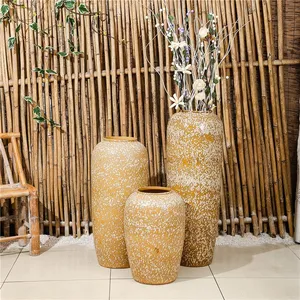 Mediterranean Style Hand Made Yellow Pottery Ceramic Flower Vase For Living Room Decor thumbnail-3