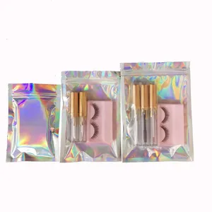 Holographic Plastic Transparent Bag Food Packaging Zip Lock Bag Gold Cosmetic Transparent Plastic Bag thumbnail-2