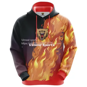 Black and Red Customized Sublimation Hoodie of Fire Pattern thumbnail-1