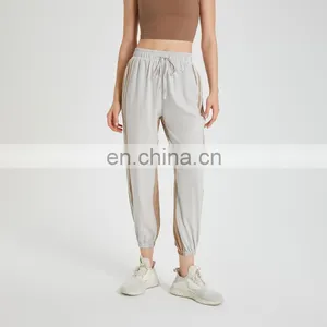 New Arrival Quick Dry Color Blocking Pocket Gym Pants Women Drawstring Elastic Workout Fitness Training&jogging Sports Wear thumbnail-3