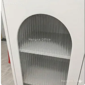 Reeded Glass Display Sideboard | Steel Credenza for Bistros & Retail | Soft-Glow Showcase Ready thumbnail-4