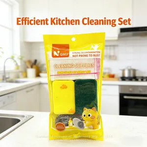 Kitchen Non Scratch Absorbent Dish Scrub Sponge Double Layer Foam Fiber Scouring Pad for Pots Pans Nonstick Cookware thumbnail-3