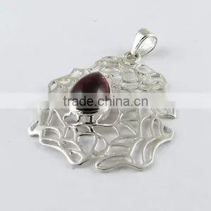 Gemstone Garnet Pendant, Gemstone Silver Jewellery, Online Silver Jewellery thumbnail-3