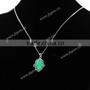 Green Synthetic Opal Hand With S925 Silver Sterling Cubic Zirconia Stone Necklace thumbnail-4