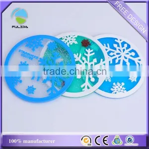 Round Transparent Winter Snowflake Christmas Rubber Silicone Coaster thumbnail-1