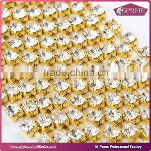 Gold Metal Crystal Cup Chain Rhinestone Chains for Bridal Dress thumbnail-1