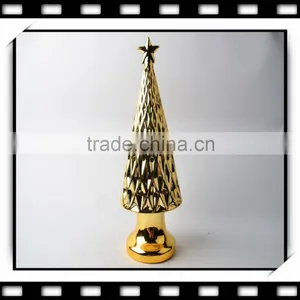 Ceramic Christmas Tree Candle Holder Wih Golden Color thumbnail-1