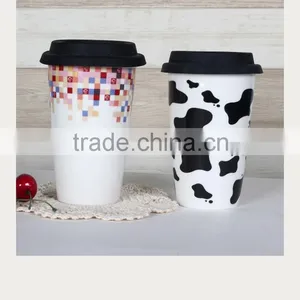 Double Wall Ceramic Travel Mug With Silicone Lid thumbnail-1