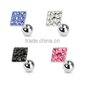 316L Surgical Steel Triple CZ Droplet Tragus Cartilage Piercing Stud Earring thumbnail-1