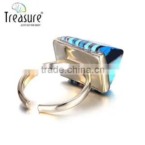 Fashion Jewelry 2015 Acrylic Gold Ring Blue Adjustable Rings Jewelry thumbnail-2