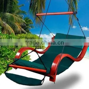 Deluxe Beach Wood Hammock Swing Lounge Chair W/Footrest Cup Holder Green thumbnail-1