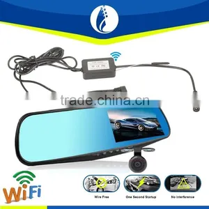Wifi Wireless Transfer 4.3" HD1080P Dual Lens Car DVR Dash Cam Camera Video Recorder Rearview Mirror thumbnail-1