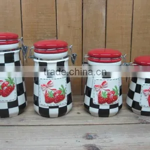 New Strawberry Emboss Ceramic Airtight Storage Canister With Red Lid thumbnail-1