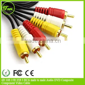 6ft 10ft 15ft 35ft 3 RCA Male to Male Audio DVD Composite Component Video Cable thumbnail-1