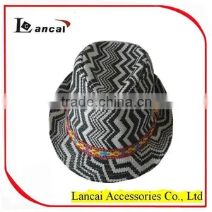 2016 Wholesale White and Black Zigzag Straw Mens' Trilby thumbnail-3