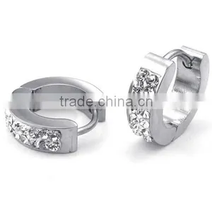 2016 Simple Design Stainless Steel Silver Crystal Hoop Earrings Women Party Jewelry thumbnail-3