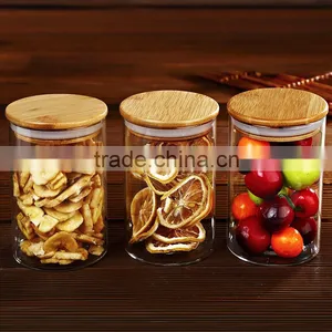 Wholesale Heat Borosilicate Kitchen Glass Jars With Wooden Lid QM3370 thumbnail-3