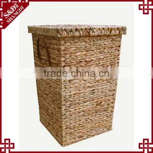 S&D Eco-friendly 100% Hand Made Water Hyacinth Large Nature Laundry Basket With Plastic Handle thumbnail-1