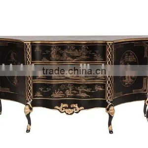 Vintage Style Carved Wooden Curio Cabinets, Hand Painting Console Cabinet, Classical Wood Side Cabinet For Living Room thumbnail-3