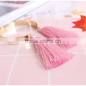 Gold Cuff Bangle With Pink Tassel Simple Tassel Cuff Bangle for Woman thumbnail-4