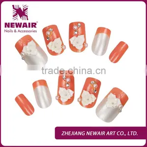 On Sale---Orange Color&3D Flower Decorated False Nail Art Tips thumbnail-1