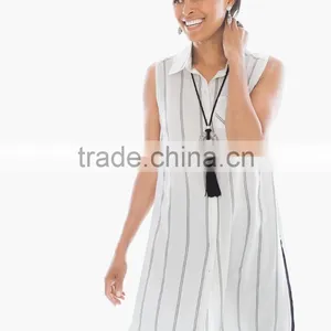 Women's Collared Button-front Sleeveless Shirt thumbnail-1
